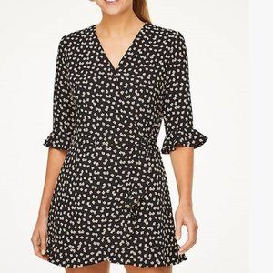 Loft Outlet Black Villa Ditsy Floral Skirted Romper/Wrap Dress Sz 12 NWT